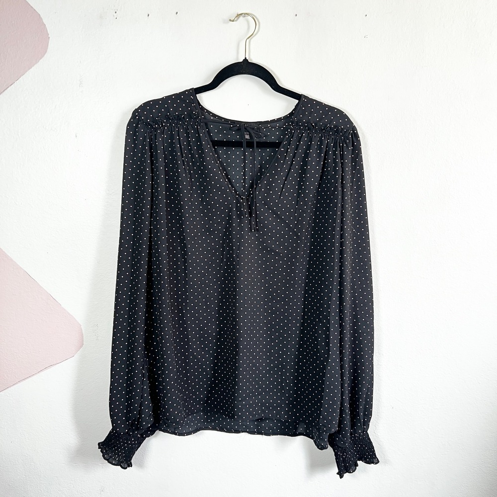 Black Polka Dot Career Blouse Sz XL Minimalist Office